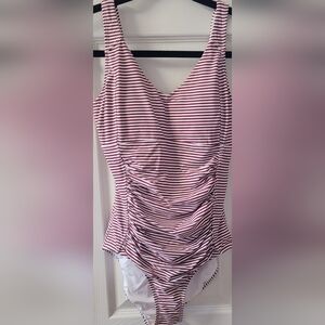 Women' s NIPTUCK Red and White Striped One Piece Swimsuit